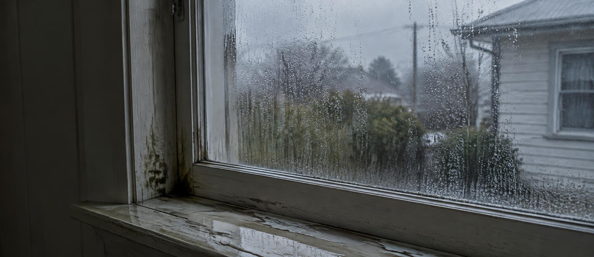 Condensation and mould on an old single-glazed timber window